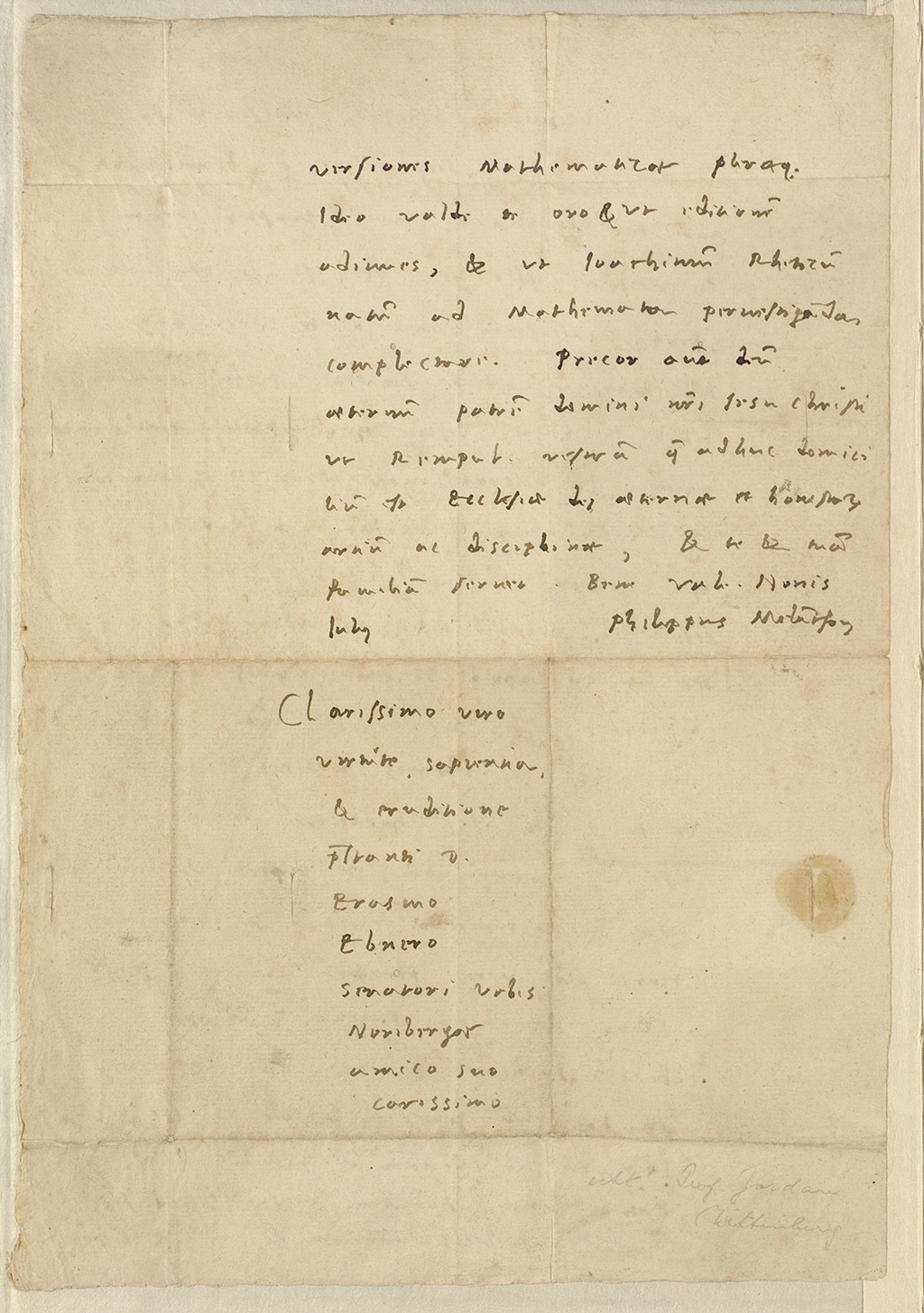 © Foto: Badische Landesbibliothek Karlsruhe Zu sehen ist der Brief von Philipp Melanchthon aus dem Jahr 1550