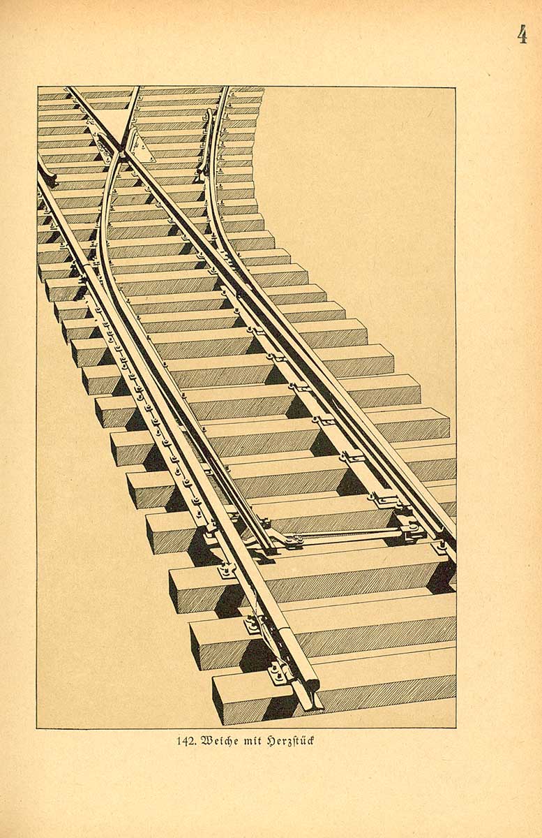 © Badische Landesbibliothek Karlsruhe Die Abbildung zeigt die Zeichnung einer Eisenbahnweiche mit Herzstück.